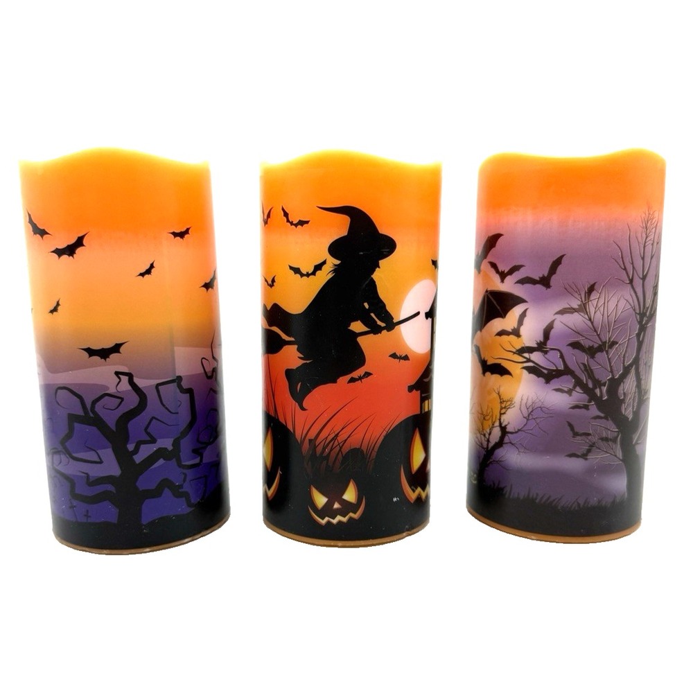 Halloween Flameless LED Battery Operated Candles Set of 3 with Timer 6" Tall - Picture 3 of 9